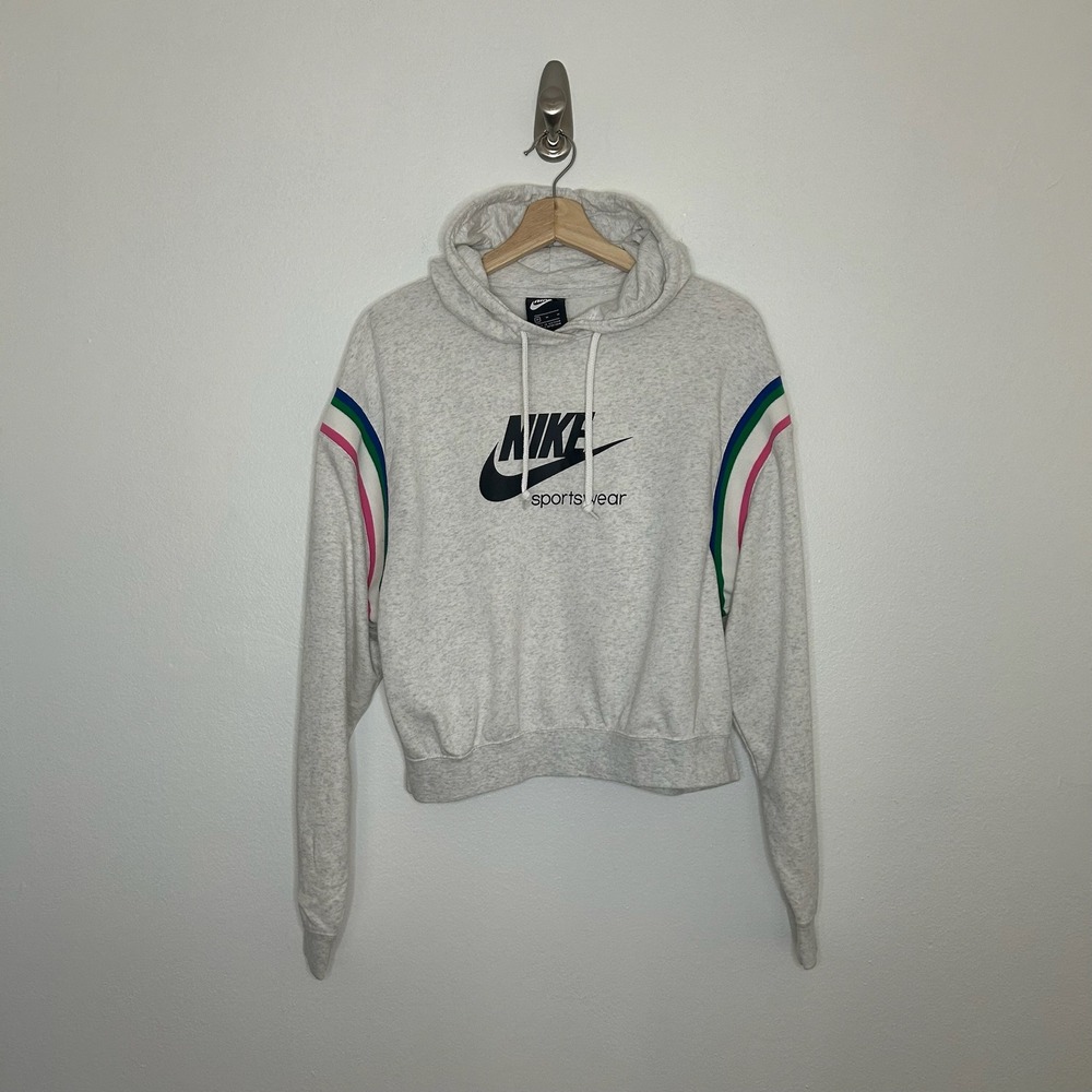 Nike Sportswear Retro Stripe Cropped Pullover Hoodie Sz M